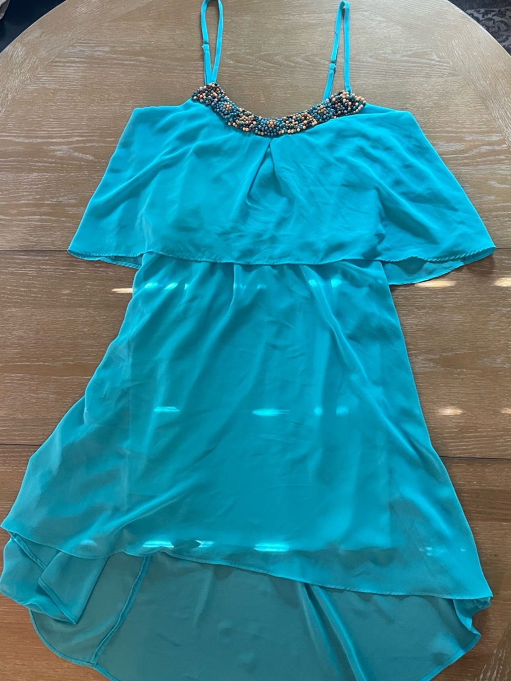 Bisou Bisou Teal Beaded Spaghetti Strap Dress